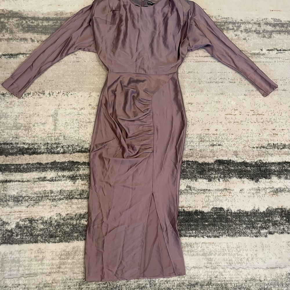 SHEIN Long Sleeve Satin Dress Back Zipper Pale Plum XS